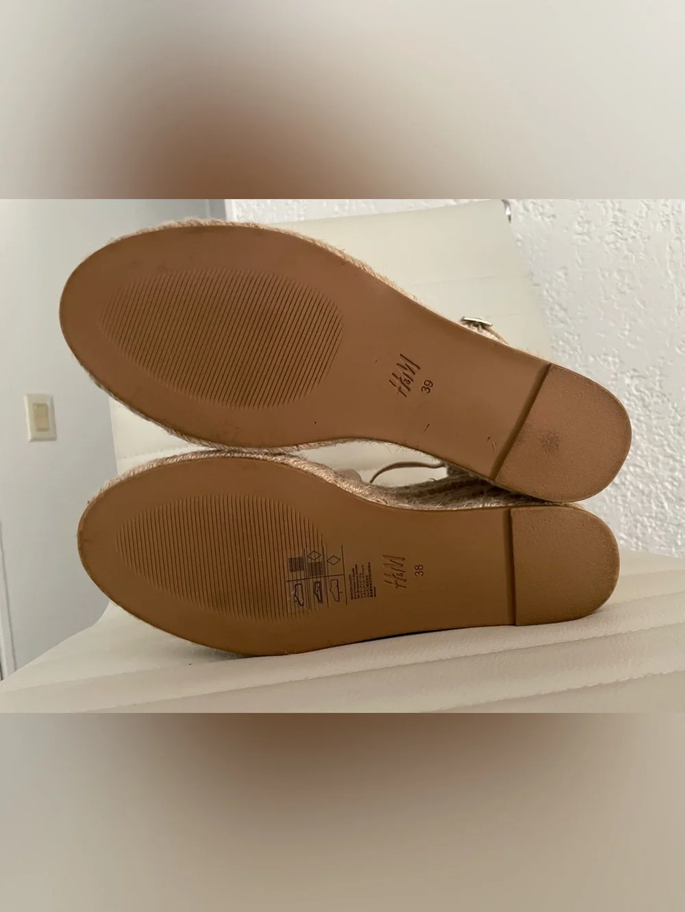 H&M Woven Espadrille Wedge Sandals - Cream Sz 38/7